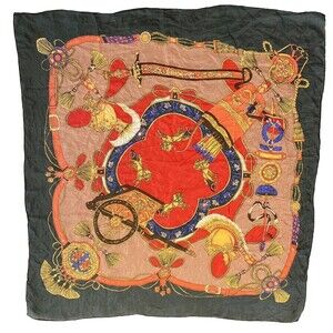 Vintage 33" RJR Roman Gladiator Battle Print Polyester Blue Red Gold Scarf